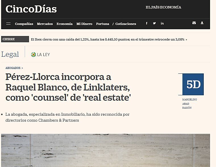 Prez-Llorca incorpora a Raquel Blanco, de Linklaters, como 'counsel' de 'real estate'
